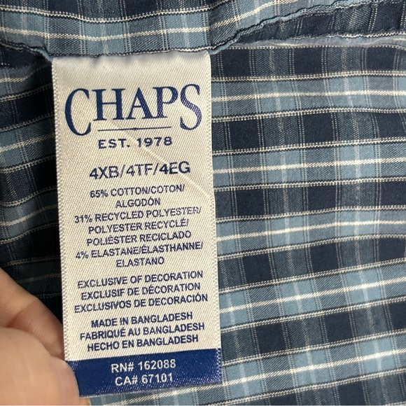 Chaps Stretch Men’s 4XB Blue Plaid Button Front Shirt Cotton Blend Long Sleeve - Picture 10 of 12